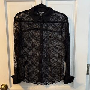 Steve Madden Black Lace Button Down Shirt